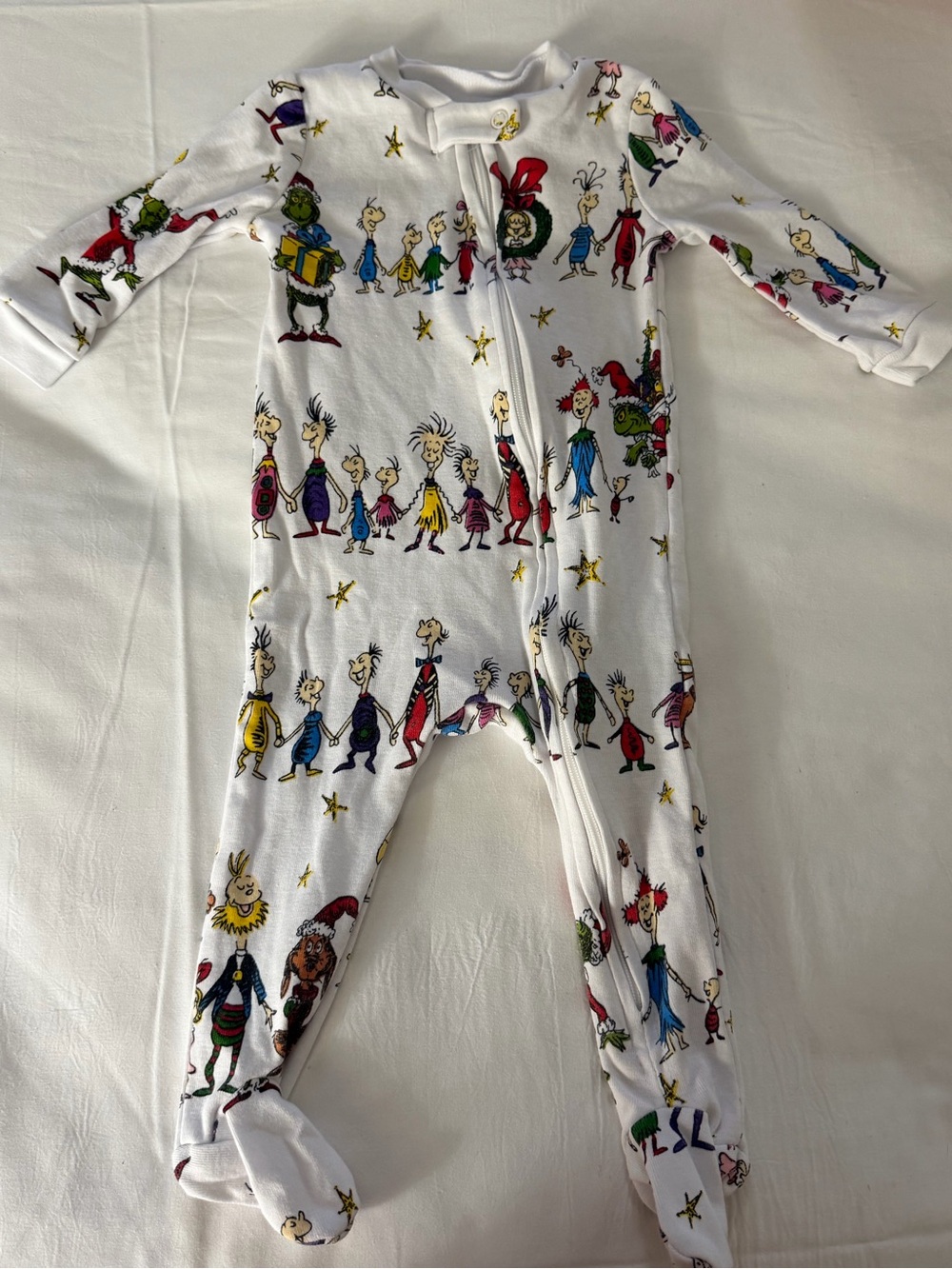 Pottery Barn Kids White Footed One-Piece with Multicolor Dr. Seuss Characters